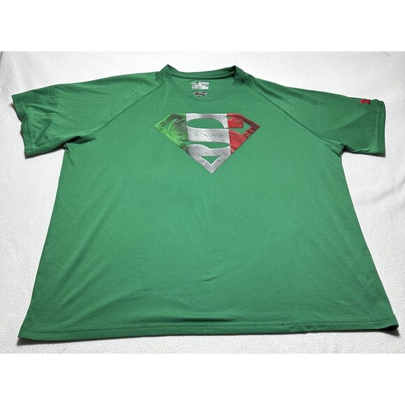 Under Armour Superman Shirt Size XXL 2XL Green Clark Kent Hero DC *FLAWS - Picture 1 of 10